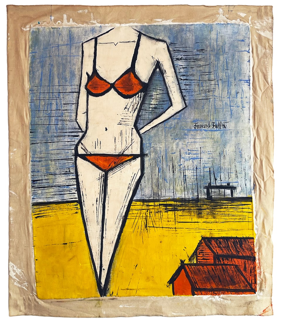 BERNARD BUFFET (after) 'Orange Bikini' Hand-Painted REPLICA on Canvas (1 of 11)