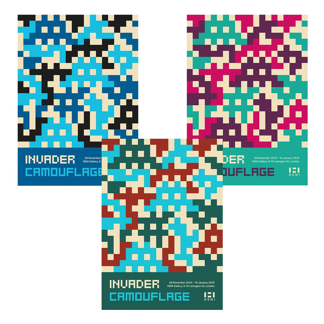 INVADER 'Camo Poster Set' (2024) Offset Lithograph Exhibit Posters 1-3 (1 of 15)