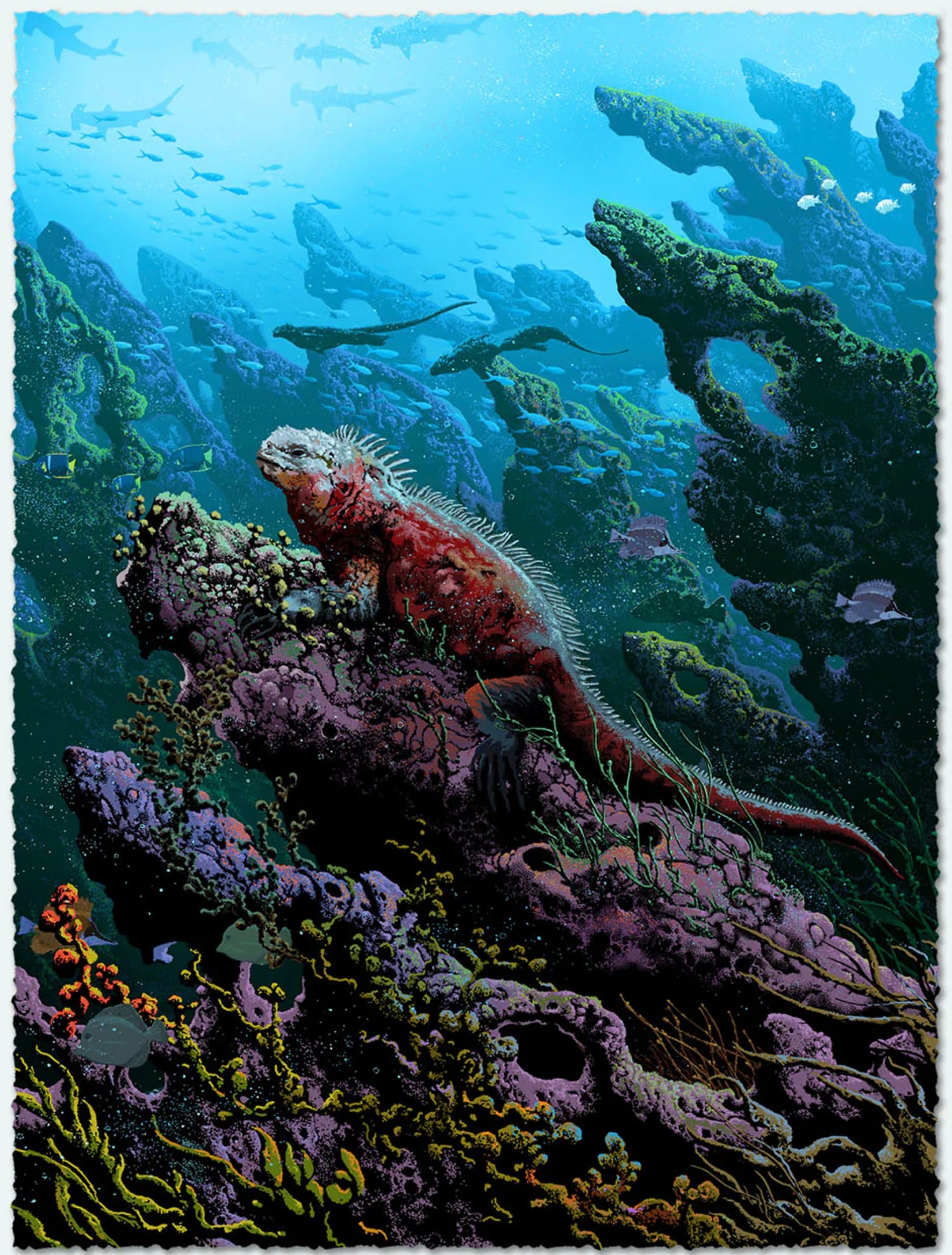 KILIAN ENG 'The Underwater Guardian' (2023) Giclée Print: The Underwater Legend' by Kilian Eng, 2023The Marine Iguana of Galapagos...24 x 18 Inches61 x 45.7 CentimetersGiclÃ©e print on 310gsm Canson Aquarelle with hand-deckled edges.Exclusive