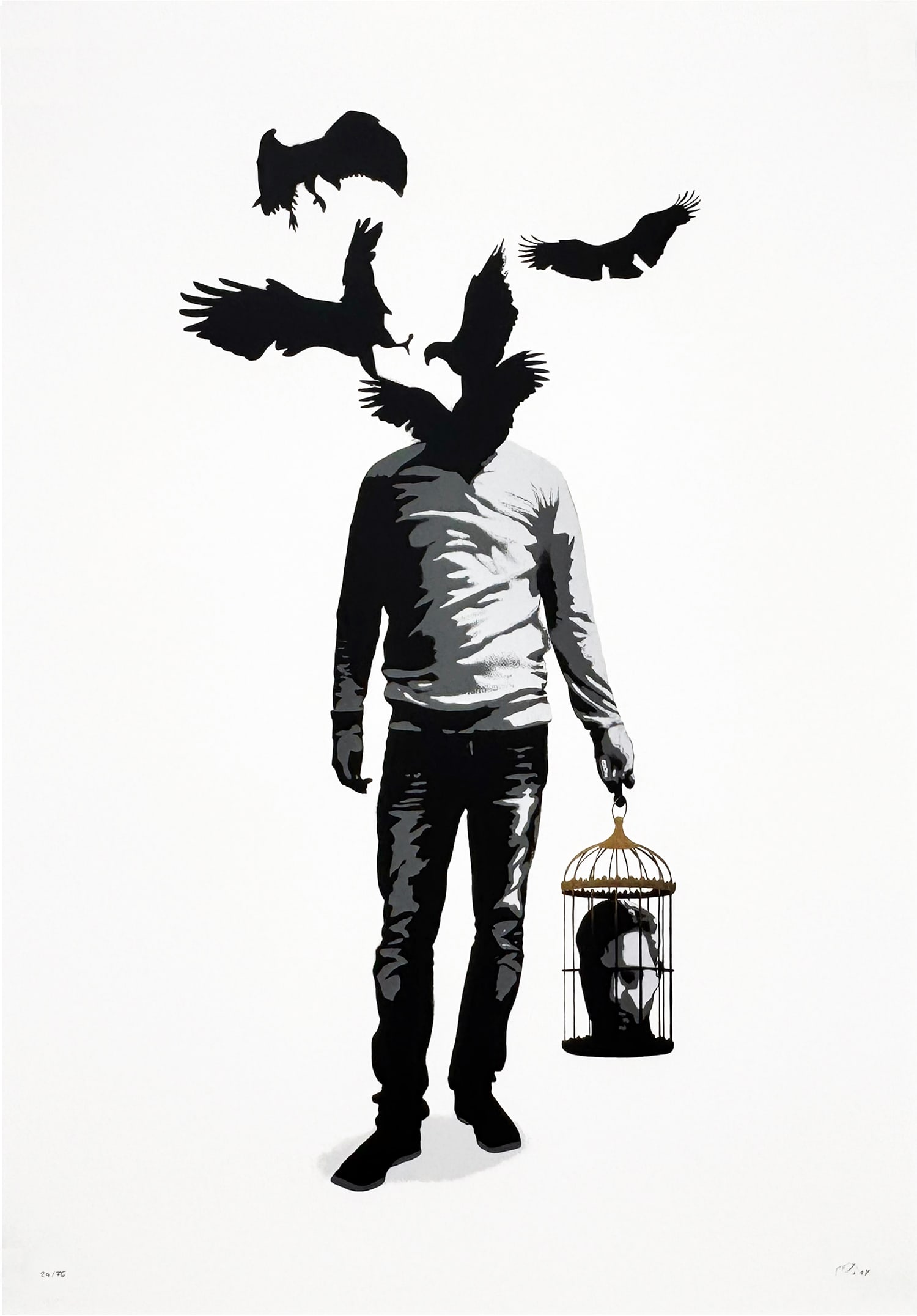 KUNSTRASEN 'A Bit of a Self Portrait' (2026) 5-Color Screen Print: A Bit of a Self Portrait' by Kunstrasen, 2026A striking stencil-style piece exploring identity, ego, and the illusion of self.27.5 x 19.75 Inches70 x 50 Centimeters5-color screen print on 300gsm