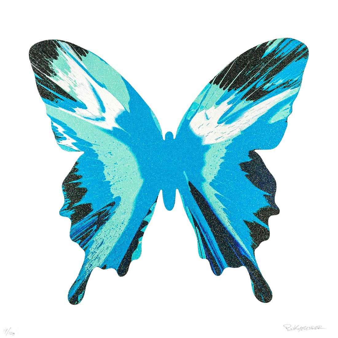 PUNK ME TENDER 'P1' (2020) Giclee + Silkscreen Print w/Diamond Dust*: 'P1' by Punk Me Tender, 2020Gorgeous, spin-art style design reminiscent of Pop artist Damien Hirst.26 x 26 Inches66 x 66 CentimetersGiclee + hand-pulled silkscreen print on archival 300gsm fine art
