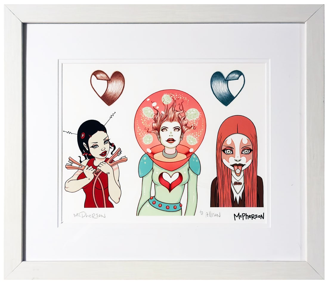 TARA McPHERSON 'Quick & Painful: Tattoo Flash Set #1' (2011) Custom Framed, Hand-Signed Giclée: ‘Tattoo Flash Set #3' by Tara McPherson, 2011 Special collaboration with Hope Gallery Tattoo’s ‘Quick & Painful’ event. 11 x 14 Inches 28 x 35.6 Centimeters 18 x 21 x 1.2 Inches (framed) Gicle