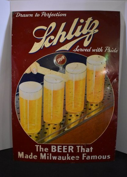 1940's Schlitz Beer Metal Sign Advertisment (1 of 4)