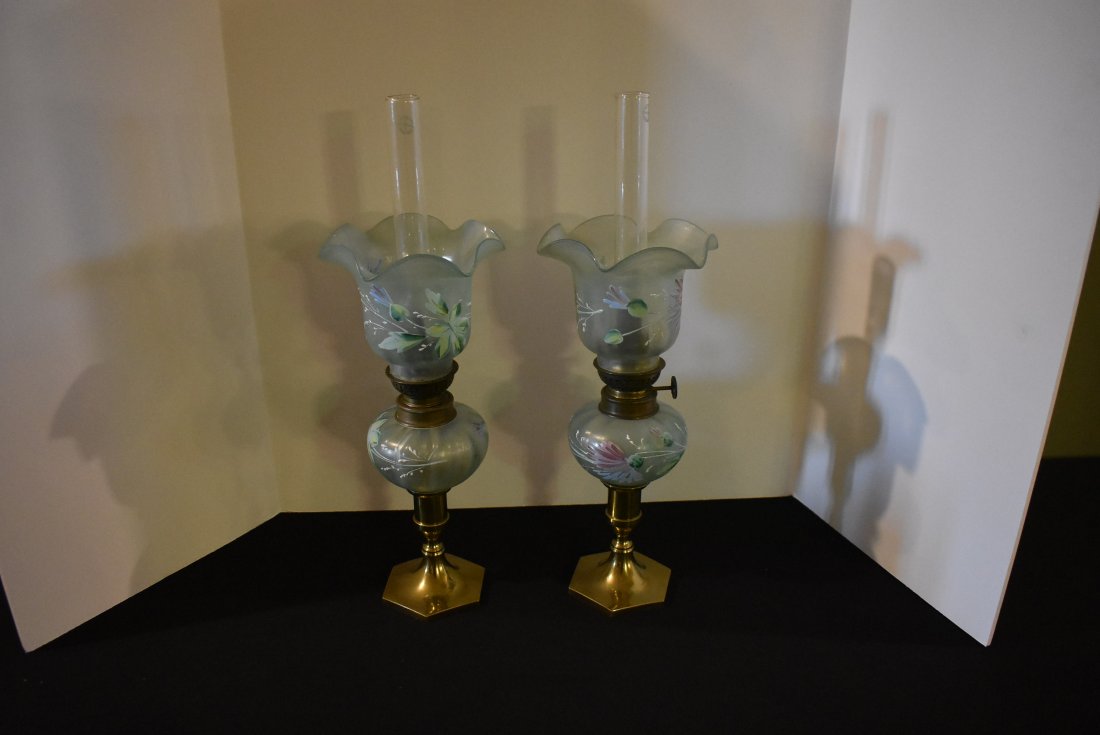Pair of Exquisite Hand-Painted Oil Lamps (1 of 5)