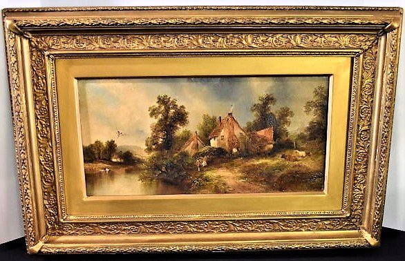 William Allen Wall Oil on Canvas 1801-1885 New Bedford: William Allen Wall (1801-1885) an artist from New Bedford Massachusetts it is Oil on Canvas, Cottage on Water Scene, measures 24" x 16" framed, signed.