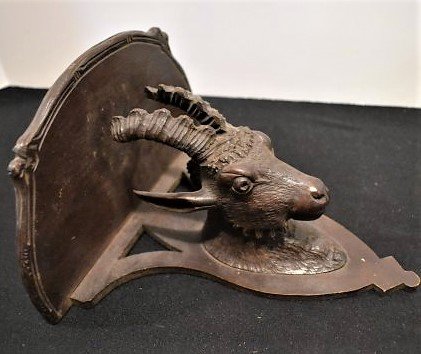 Carved Black Forest Ibex Wall Hanging Shelf: Fine Black Forest Carved Wood Ibex Wall Hanging/Shelf. It measures 8".