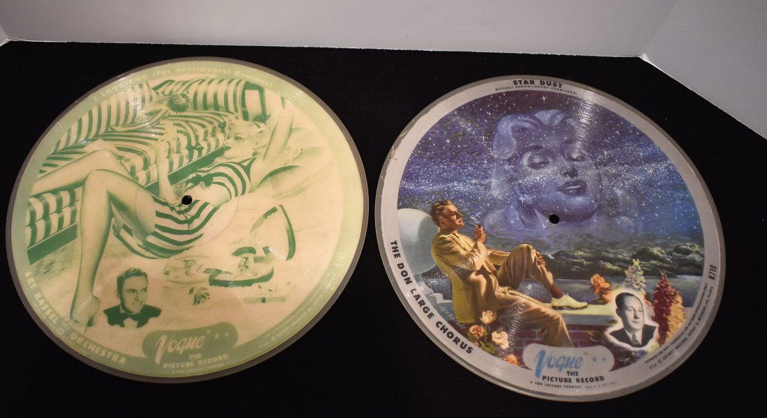 2 Vintage Vouge Picture Records Discs: Group of 2 Vintage Vouge Picture Records/Discs "The Bells of St. Mary's and Star Dust" and "Sooner or Later and "I Love You".