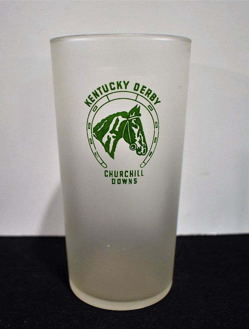 1945 Kentucky Derby Short Frosted Mint Julip Glass: 1945 Kentucky Derby Churchill Downs 5.25" Frosted Mint Julip Glass, with "L" Libby Mark on bottom.