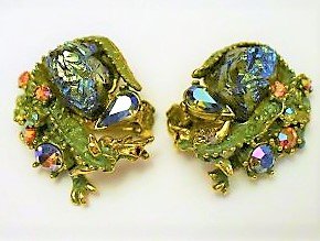 Vintage HAR Fantasy Dragon Ear Clips Earrings Signed: Pair of Vintage HAR Fantasy or Green Dragon Ear Clips/ Earrings.