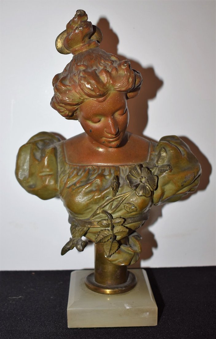 Metal Bust on Marble Base: measures 11" tall
