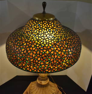 Gorgeous Bauer-Coble Leaded Glass Lamp: Stunning Bauer-Coble Leaded Glass Lamp, signed and dated 1979, shade measures 18" in diameter