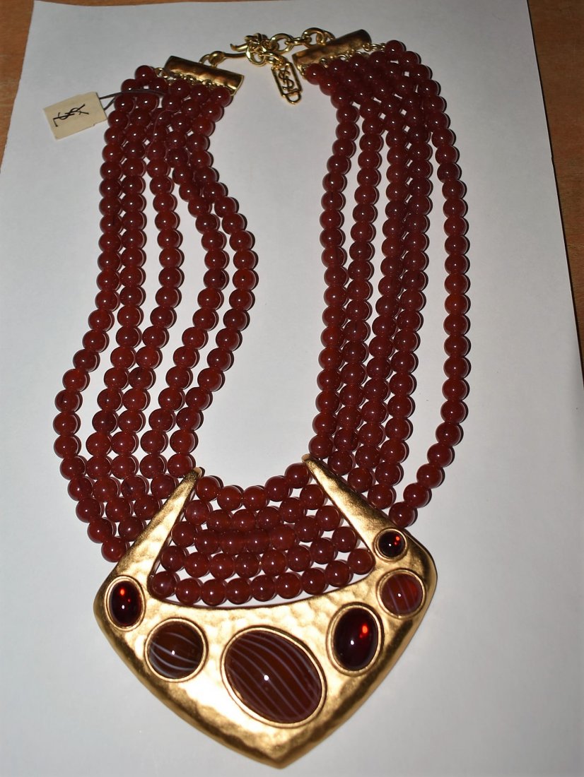Vintage Yves Saint Laurent Deco Necklace NEW w Tags: Vintage Yves Saint Laurent Large Deco Statement Necklace, measures 18" long, brand new with tag.