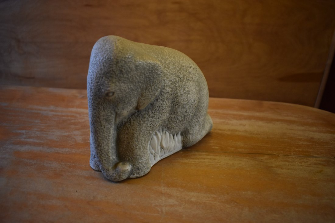 Cleo Hartwig Mid-Century Elephant Sculpture: Carved elephant sculpture, C. Cleo Hartwig (American, 1911-1988), United States; marked. Dimensions: 7-1/2"H x 9"W x 3"D