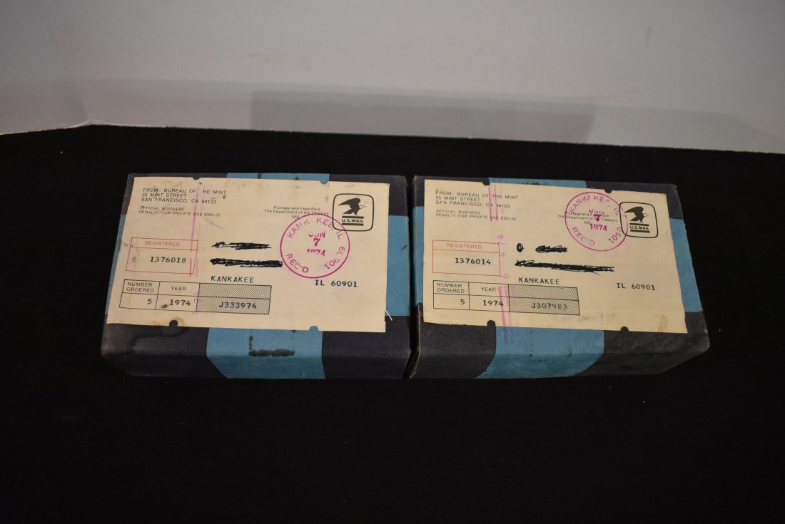 2 Sealed Boxes 1974 U.S. Mint Proof Sets: 2 Sealed Boxes, 5 proof sets in each, both are 1974.