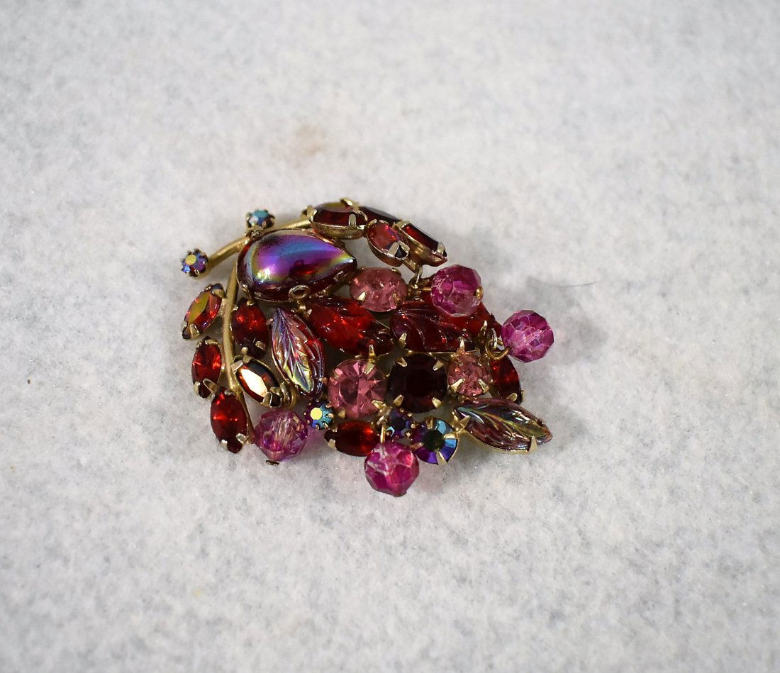 Weiss Red Pink Tone Rhinestone Julianna style Brooch: Weiss Red Pink Tone Rhinestone Julianna style Brooch in great shape