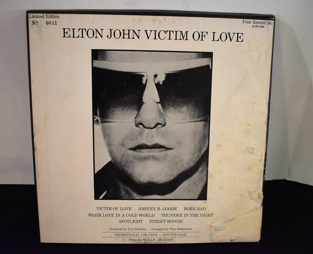 Elton John Victim of Love Promo 4 Record Set RARE: RARE Numbered Elton John "Victim of Love" Promotional 4 LP Set. This Limited Edition Set is numbered 0041. Each of the 4 LPs features one song on each side. This set was sent to radio stations as a li