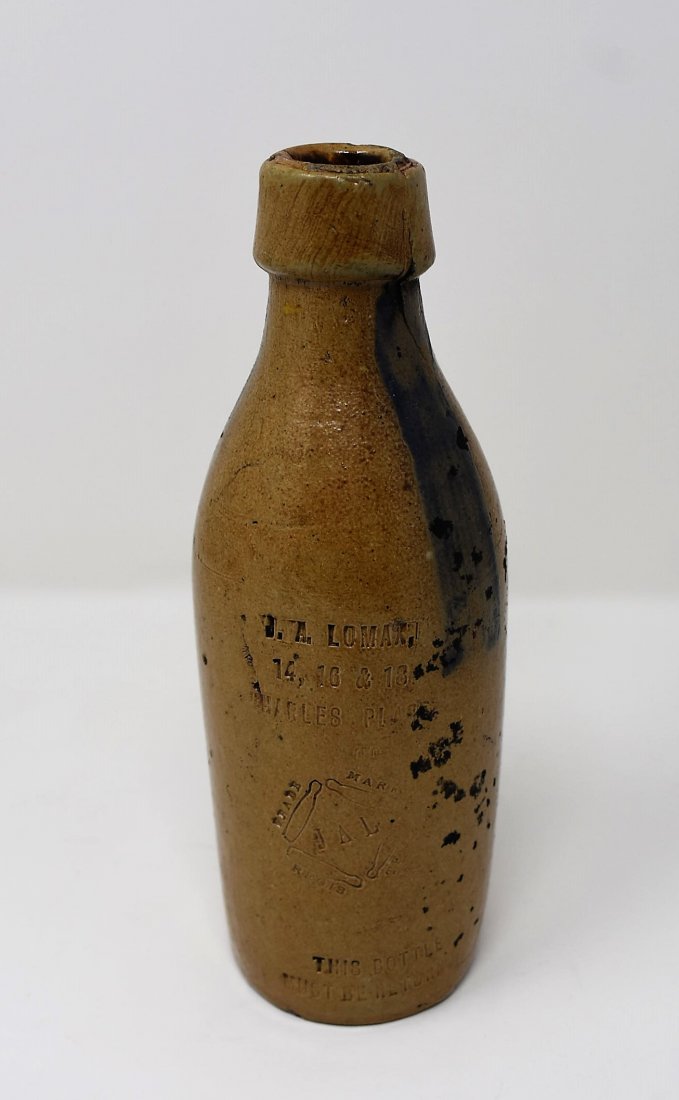 Vintage Lomax Chicago Stoneware Beer Bottle: Vintage Lomax Chicago Stoneware Beer Bottle, measures 8"