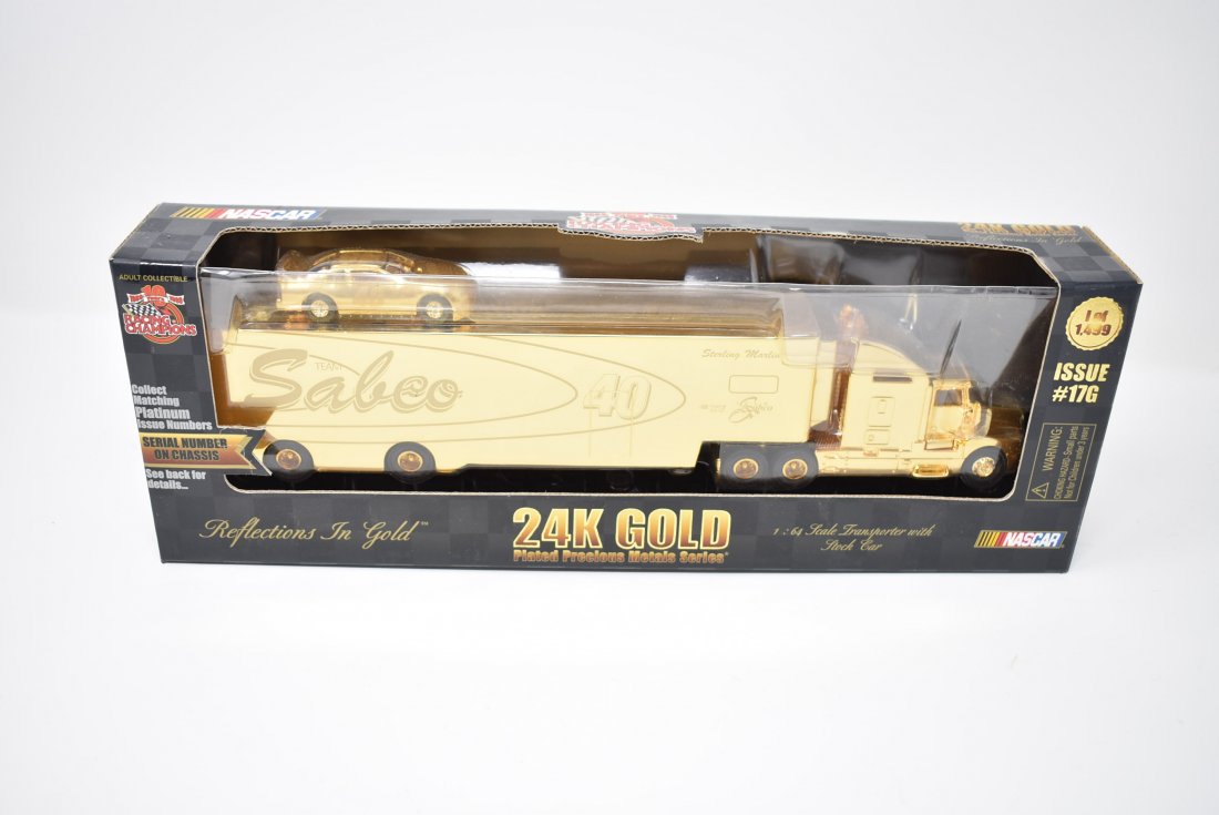 Racing Champions 17G Precious Metals Series: Racing Champions 24K Gold Plated Nascar 1:64 Transporter with Stock Car from the Precious Metals Series, Issue #17G, 1 of 1499.