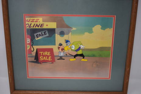 Woody Woodpecker Walter Lantz Production Animation Cel: Woody Woodpecker Creator Walter Lantz Original Hand Painted Production Used Animation Cel with authenticity stamp and frame