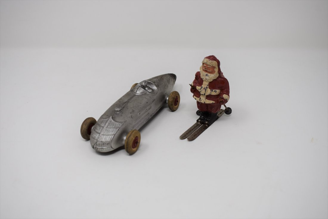 2 Vintage Cast Iron Toys Santa & Race Car (1 of 3)