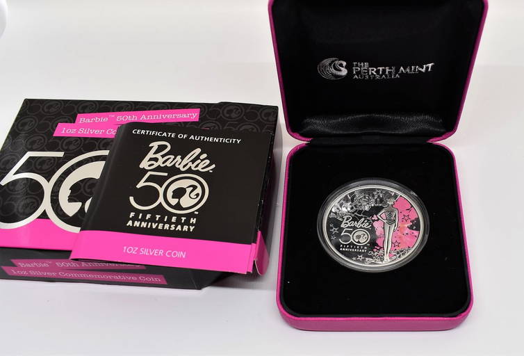 Barbie 50th Anniversary 1 Oz. Silver Coin 2009 Pink Box