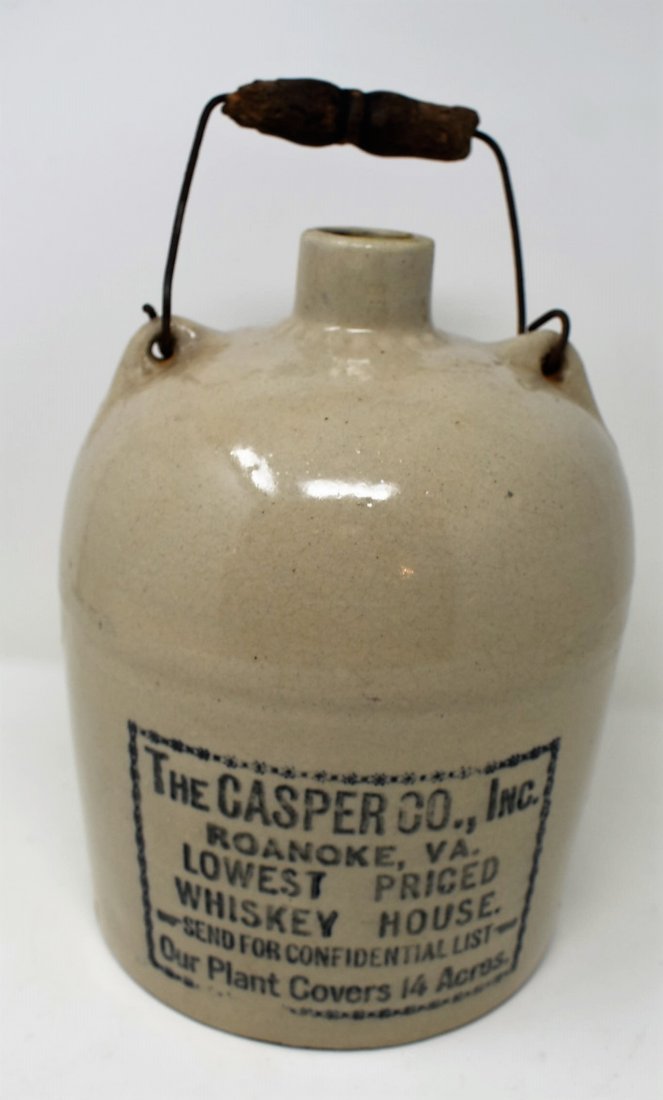 The Casper Co. Roanoke, VA Whiskey Jug: The Casper Co., Roanoke, VA Whiskey Jug/Crock. Measures 10" tall