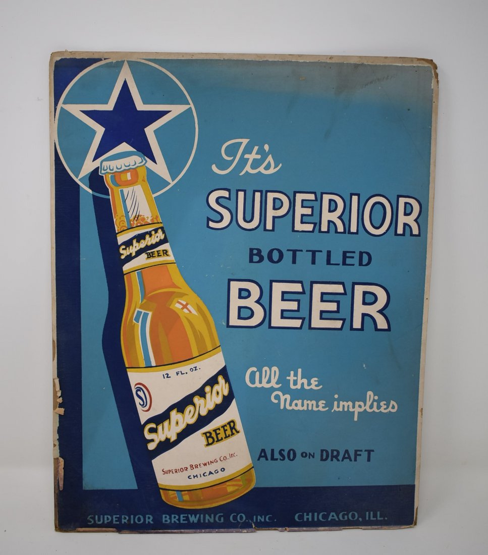Vintage Superior Beer Counter Advertising Sign: Vintage Superior Beer Cardboard Counter Advertising Sign, 11" x 14"