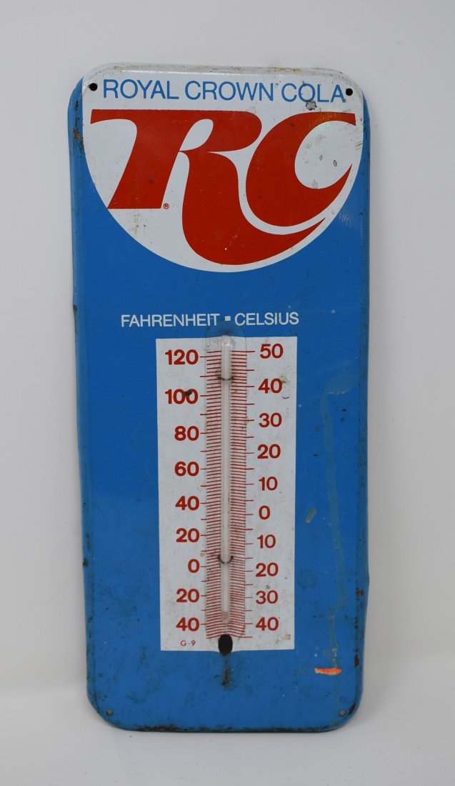 Vintage RC Cola Advertising Thermometer Sign: Vintage RC Cola Advertising Thermometer Sign 26" x 10"
