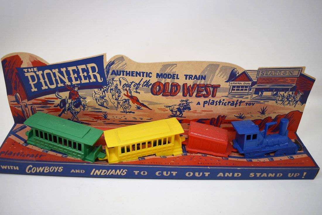 Vintage Plasticraft Cowboys & Indians Train Toy: Vintage Plasticraft Plastic Toy Train Set, brand new in box.