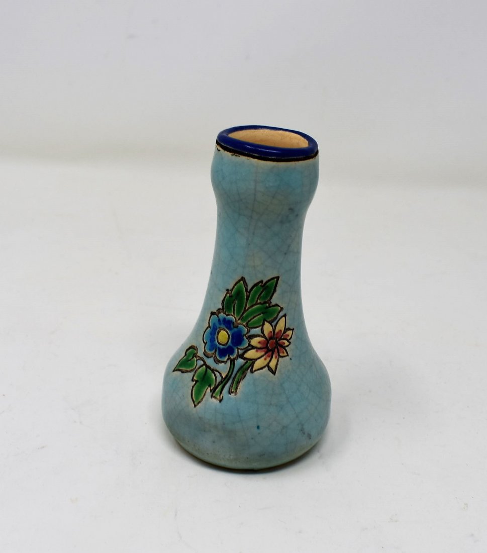 Longwy France Decore A La Main Art pottery CHINOISERIE: Longwy France Decore A La Main Art pottery Vase CHINOISERIE DECORATION The enamels are exceptional: thick and nice colors; the flowers and leaves and stems are very well defined and "compartmentalized