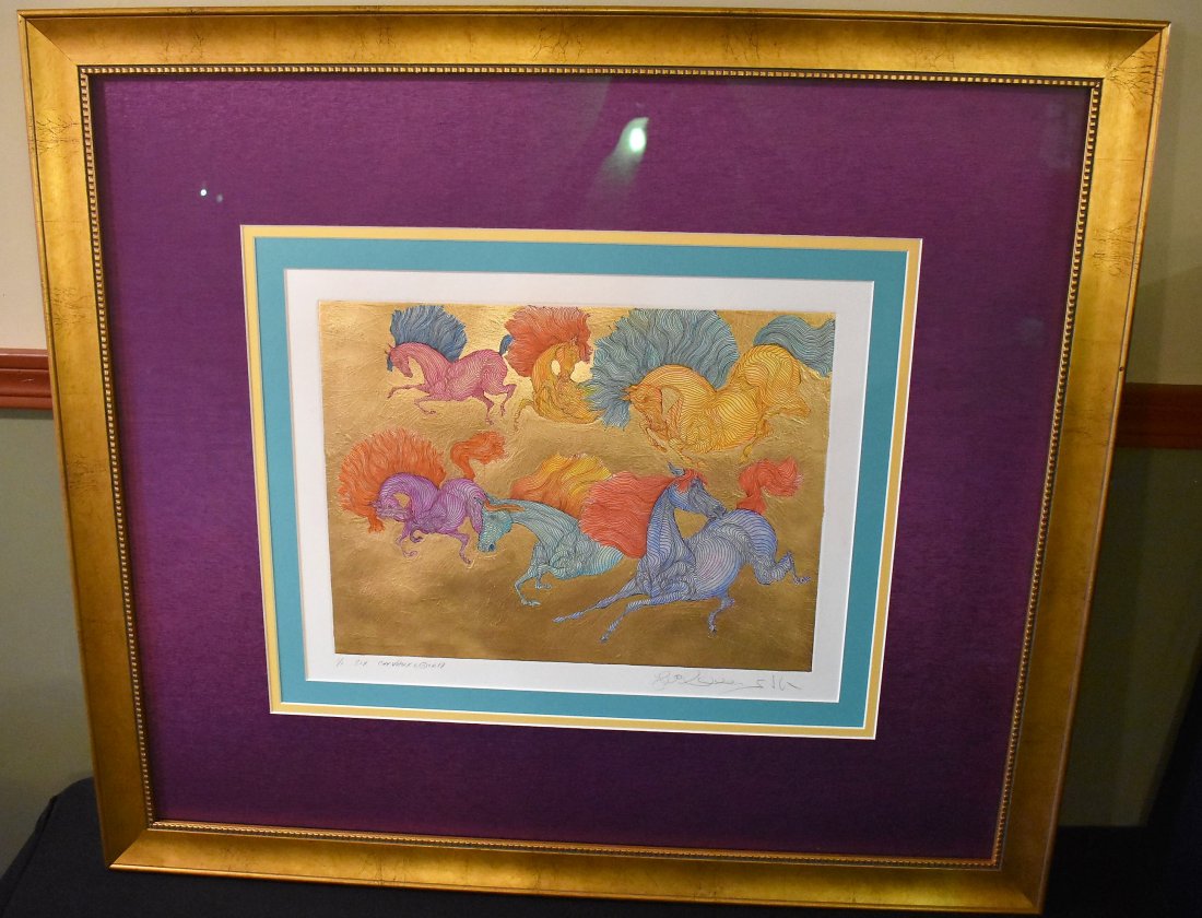 Guillaume Azoulay Serigraph "Six Chavaux" Signed: Signed Guillaume Azoulay Serigraph "Six Chevaux" numbered 1/1. It measures 31" x 35" framed. Very nicely framed and matted.