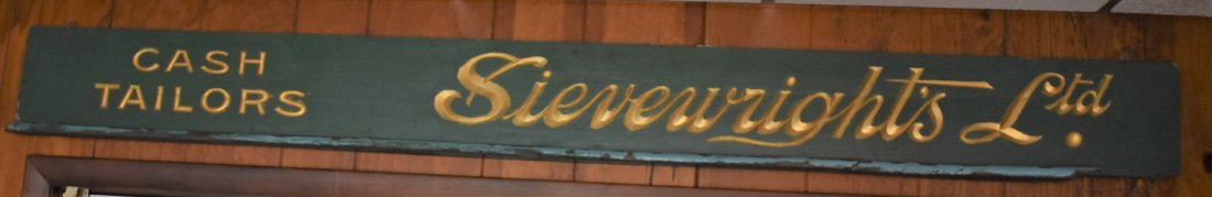Vintage Sievewright's Tailor London Advertising Sign: Vintage Large Sievewright's Tailor Advertising Sign from London, measures 89" long
