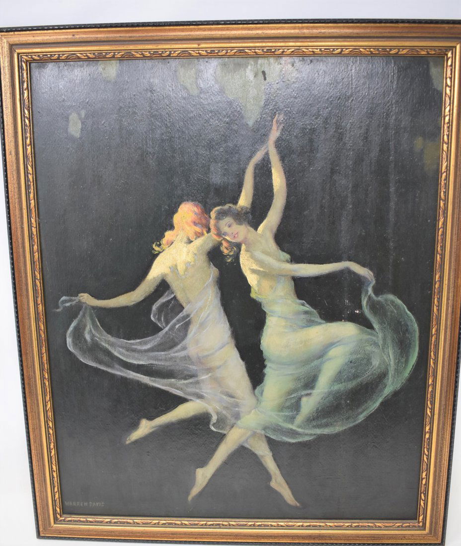 Warren Davis Oil on Board Painting: Warren Davis Oil on Board, measures 20" x 17" framed