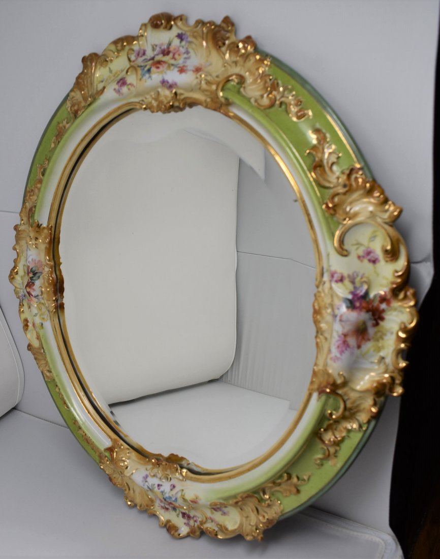DRGM Porcelain Mirror: DRGM Ausland Germay Porcelain Mirror, measures 20" x 18"
