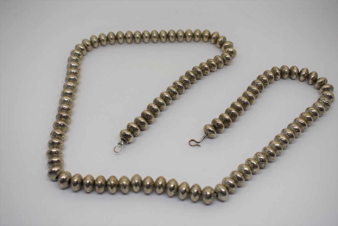 Heavy 36" Sterling Silver Bead Necklace: Native American Heavy 36" Sterling Bead Necklace