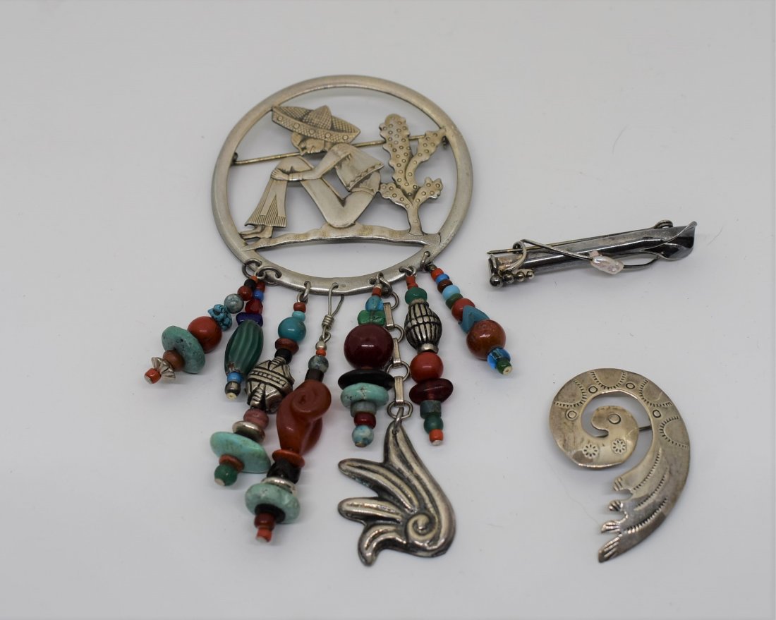 Group of Sterling Silver Brooches: Lot of 3 Sterling Silver Brooches