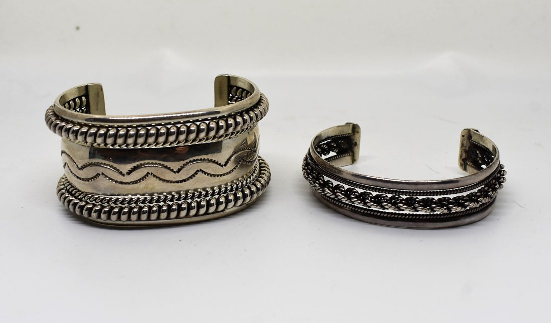 Lot of 2 Heavy Sterling Silver Bangle Bracelets: 2 Heavy Sterling Silver Bangle Bracelets, signed