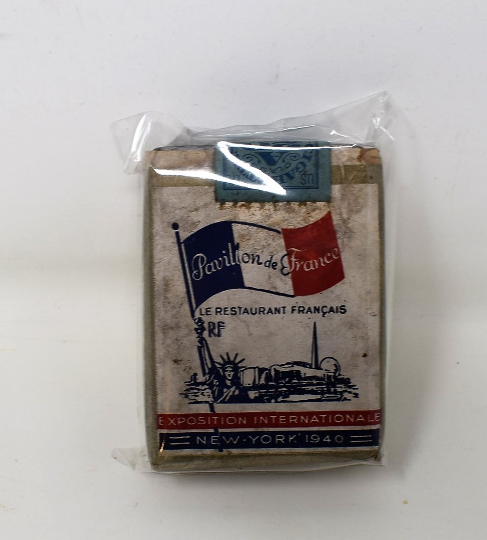 1940 New York World's Fair Cigarettes NEW: this is for 1 pack of 1940 New York Wold's Fair "Pavillon de France" Cigarettes from the Le Restaurant Francais inside the French pavilion at the Fair. Celo added by us to protect pack