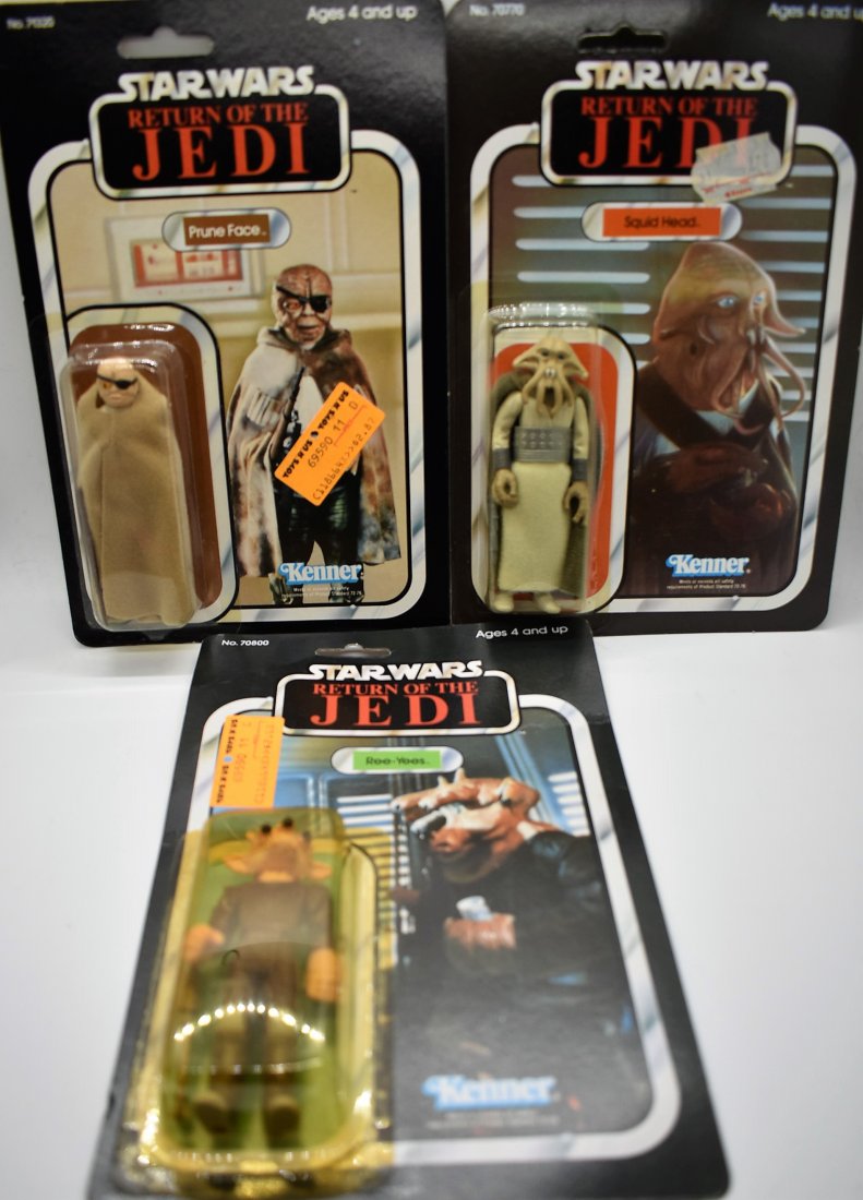 Vintage Star Wars New Prune Face Ree-Yees Squid Head: Vintage Star Wars New on Card Return of the Jedi ROTJ 3 figure lot including : Prune Face, Ree-Yees, & Squid Head - card is in great condition except Ree-Yees which is bent - please see the pictures