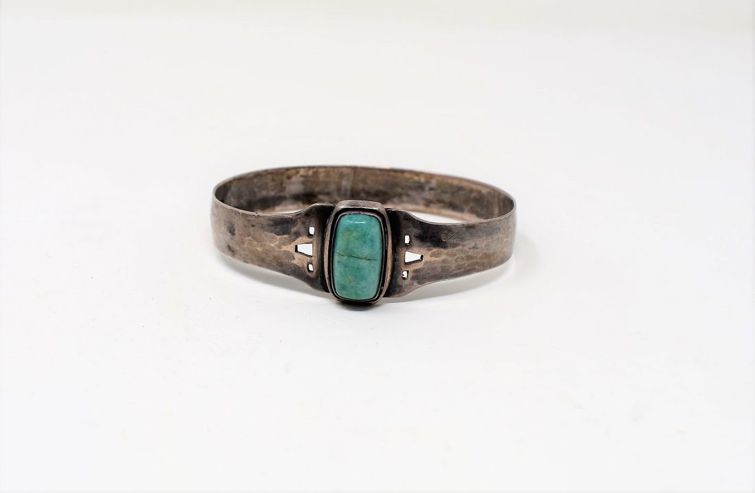 Kalo Sterling Silver & Turquoise Bracelet: Kalo Sterling Silver and Turquoise Bangle Bracelet, measures 7" around, .5" width