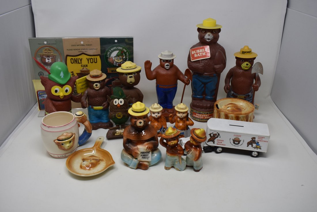 Large Lot of Vintage Smokey the Bear Toys Advertising: A Group of Vintage Smokey The Bear Toys and Advertising
