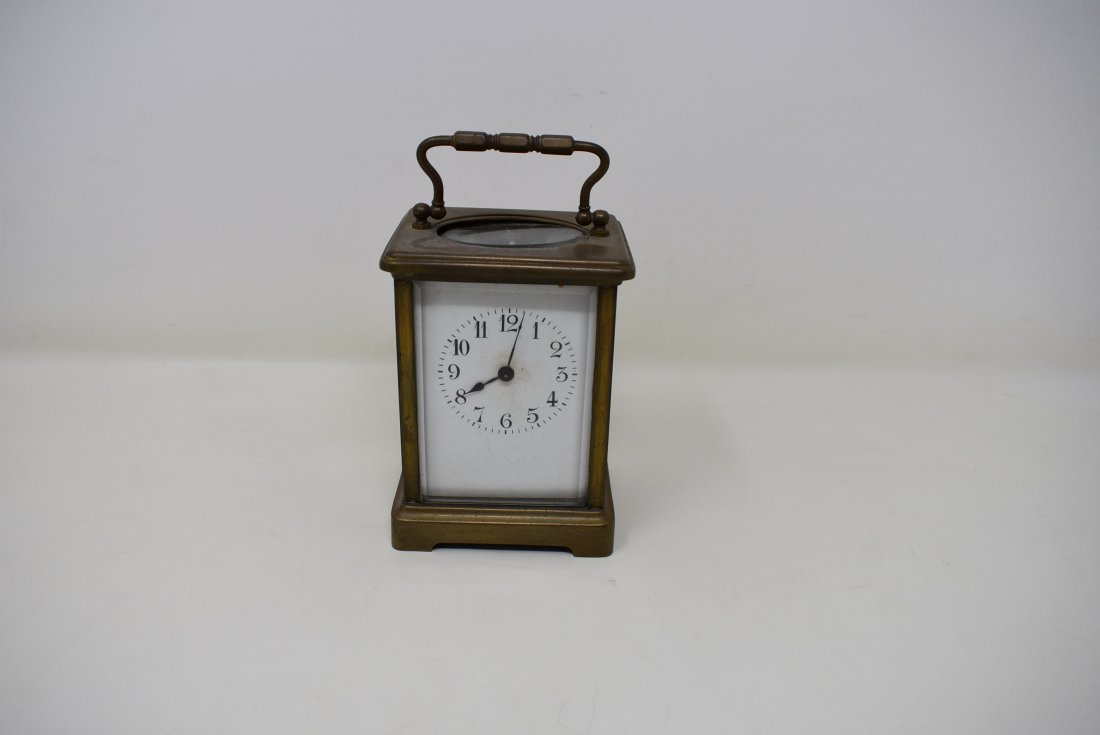 Brass Antique French Carriage Clock: Antique French Carriage Clock, marked SF France, measures 4.25" tall
