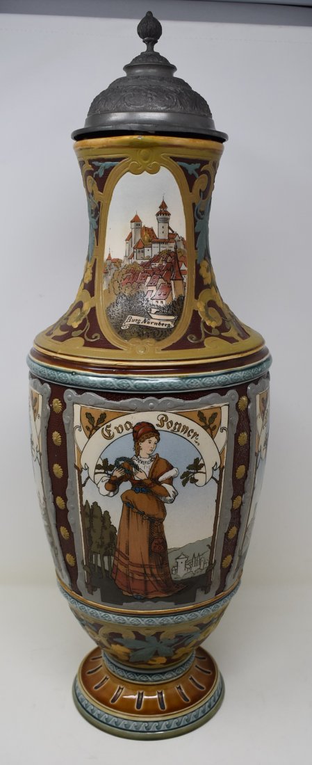 Mettlach 2300 Normburg Tower Beer Stein Big 5 Liter: Large 5 liter Mettlach 2300 Beer Stein Noremburg Tower, measures 21" tall