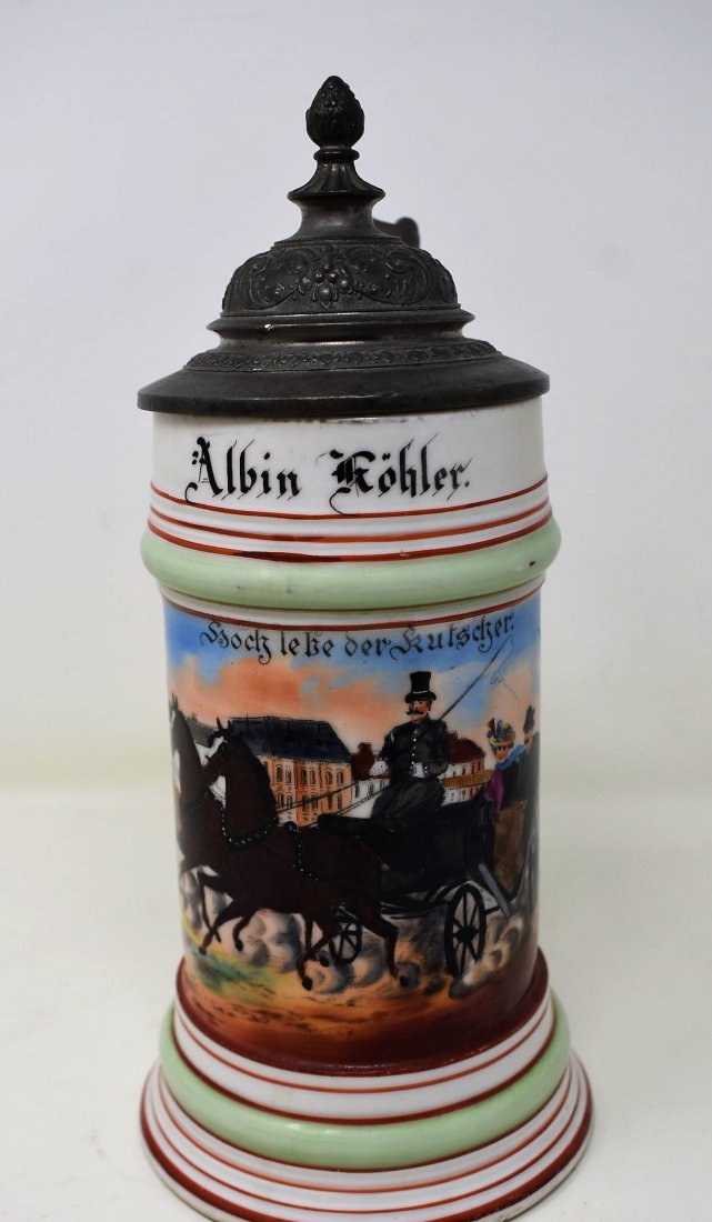 .5 Liter Stage Coach Driver Occupational Beer Stein: .5 liter Porcelain Occupational Stage Coach Driver "Albin Kohler" Beer Stein