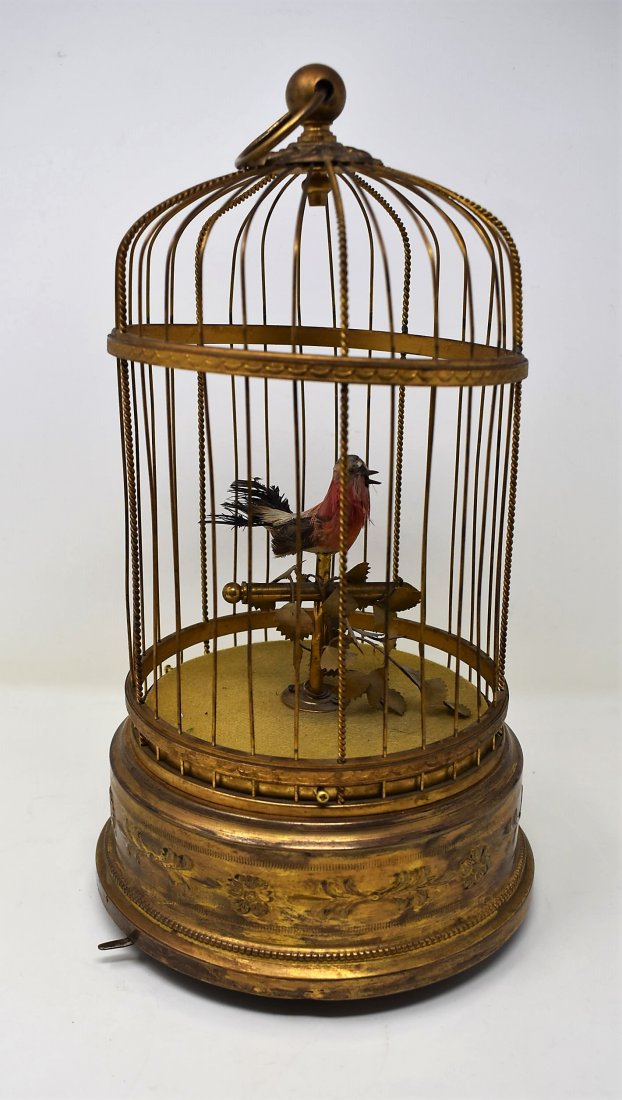 Large Animatronic Singing Bird In Cage: Antique Large Animatronic Singing Bird in Cage, measures 11" tall