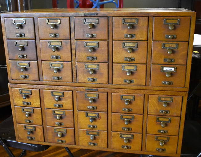 Vintage Library Bureau Oak Card Catalog 2 Sections