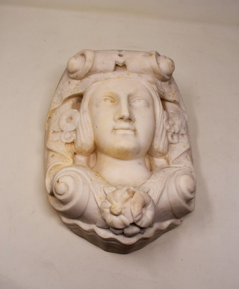 Heavy Marble Woman Plaque: Heavy Carved marble woman, measures 10.5" tall x 8" wide x 4" deep