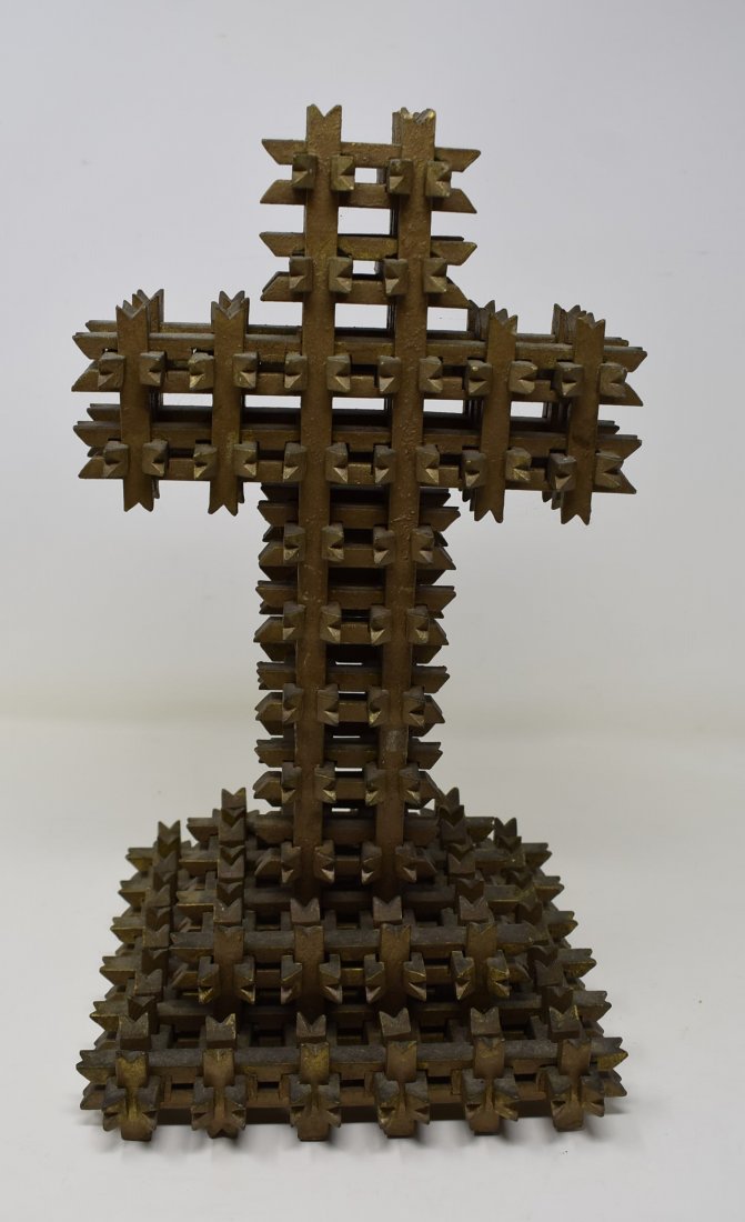 Vintage Tramp Art Cross: A Vintage Tramp Art Cross, measures 13\" tall