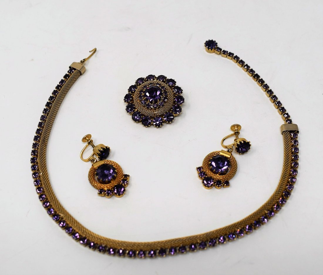 Vintage Weiss Necklace, Brooch, Earrings Mesh Set (1 of 4)