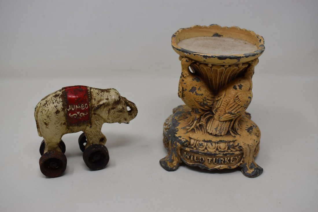 Iron Wild Turkey Bottle Stand and Jumbo Elephant Bank (1 of 2)